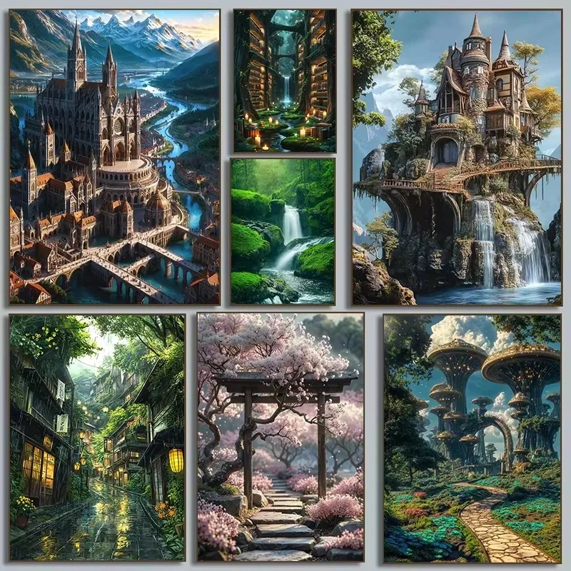 Jigsaw Puzzle 500/1000/1200/2000PCS Mysterious Forest Castle Abstract Fantasy Artwork DIY Assembly Game Home Art Decor Present