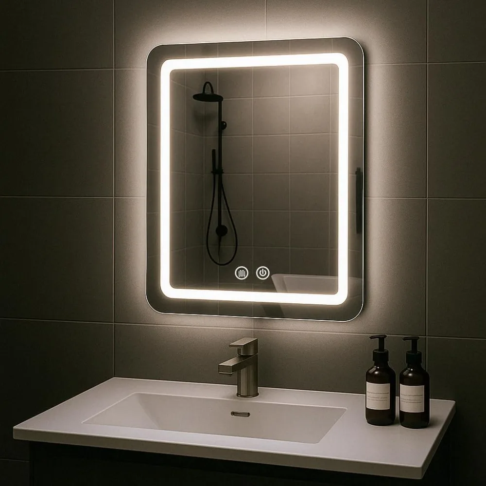 مرآة حمام LED، 20 × 28 بوصة مع أضواء بإضاءة خلفية للحلاقة، مرآة مكياج بدون ضباب مثبتة على الحائط مع ديميستر، #1