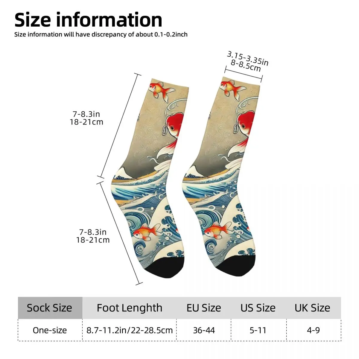 All Seasons Crew Stockings Koi Fish Japanese And Wave Design Socks Funny Long Socks for Men Women Valentine's Day Gifts