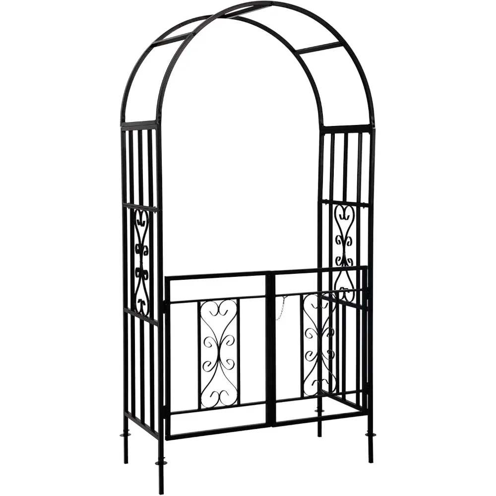 Garden Arbor Trellis with Doors, Durable Metal Garden Arch Archway with Gate for Wedding, Bridal Party, Bakcyard