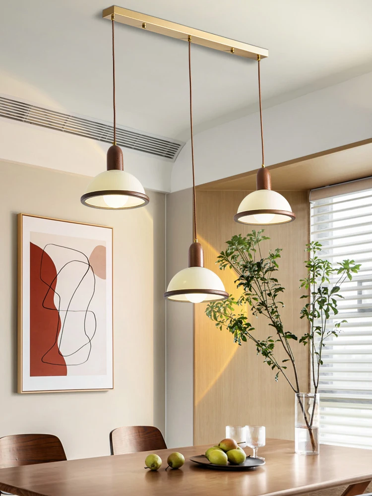 3‑Light Wood Glass Pendant Light Linear Track Hanging Lamp Nordic Style for Kitchen Island Dining Room Home Ceiling Decor Light