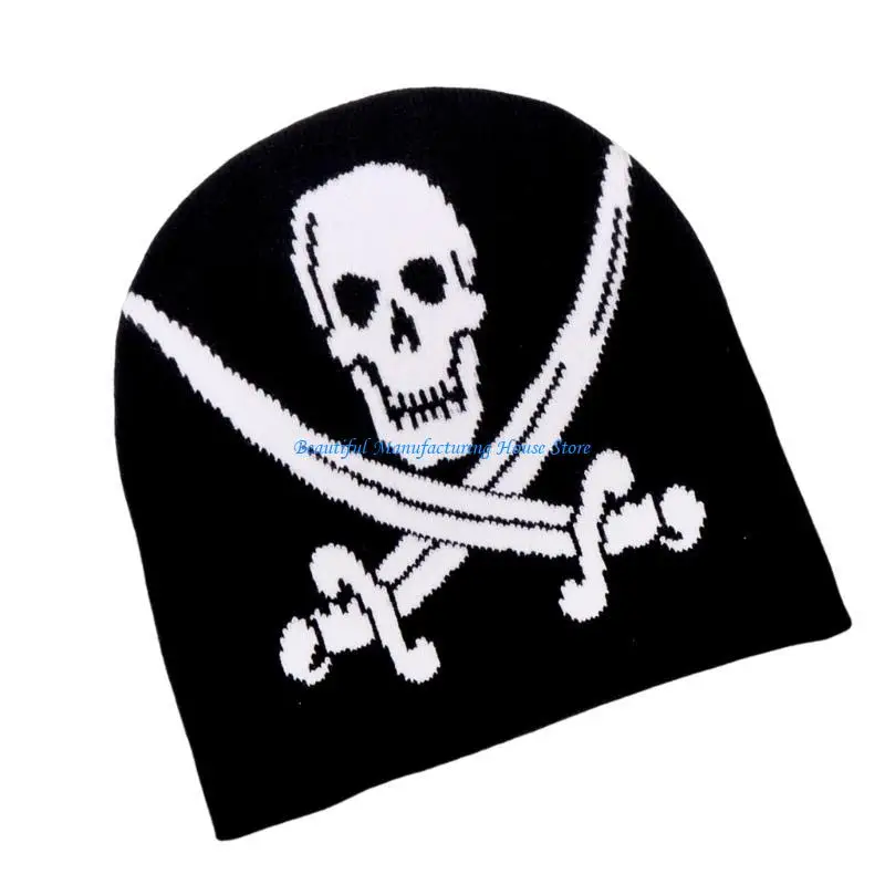 

E56A Personality Embroidery Hat Fashionable Winter Hat Cool Skull Print Pattern Hat