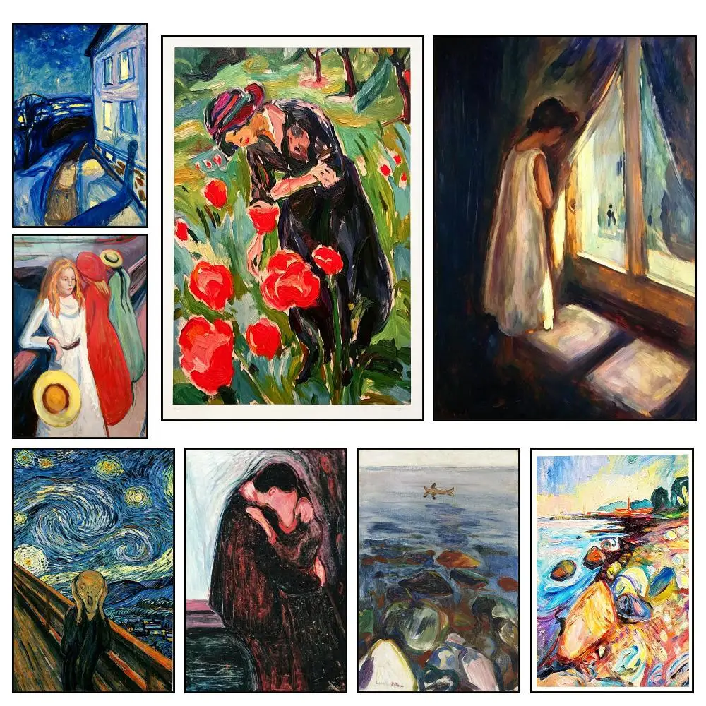 Artist Creative Edvard Munch Poster HD Waterproof PP Wall Art, Self Adhesive Home Decor for Bedroom and Living Room