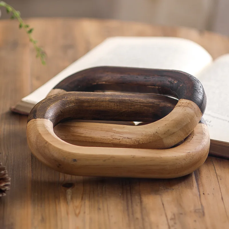 Interlocking Wooden Ring Sculpture Double Linked Wood  Abstract Geometric Desktop Ornament Living Room Table Decor Housewarming