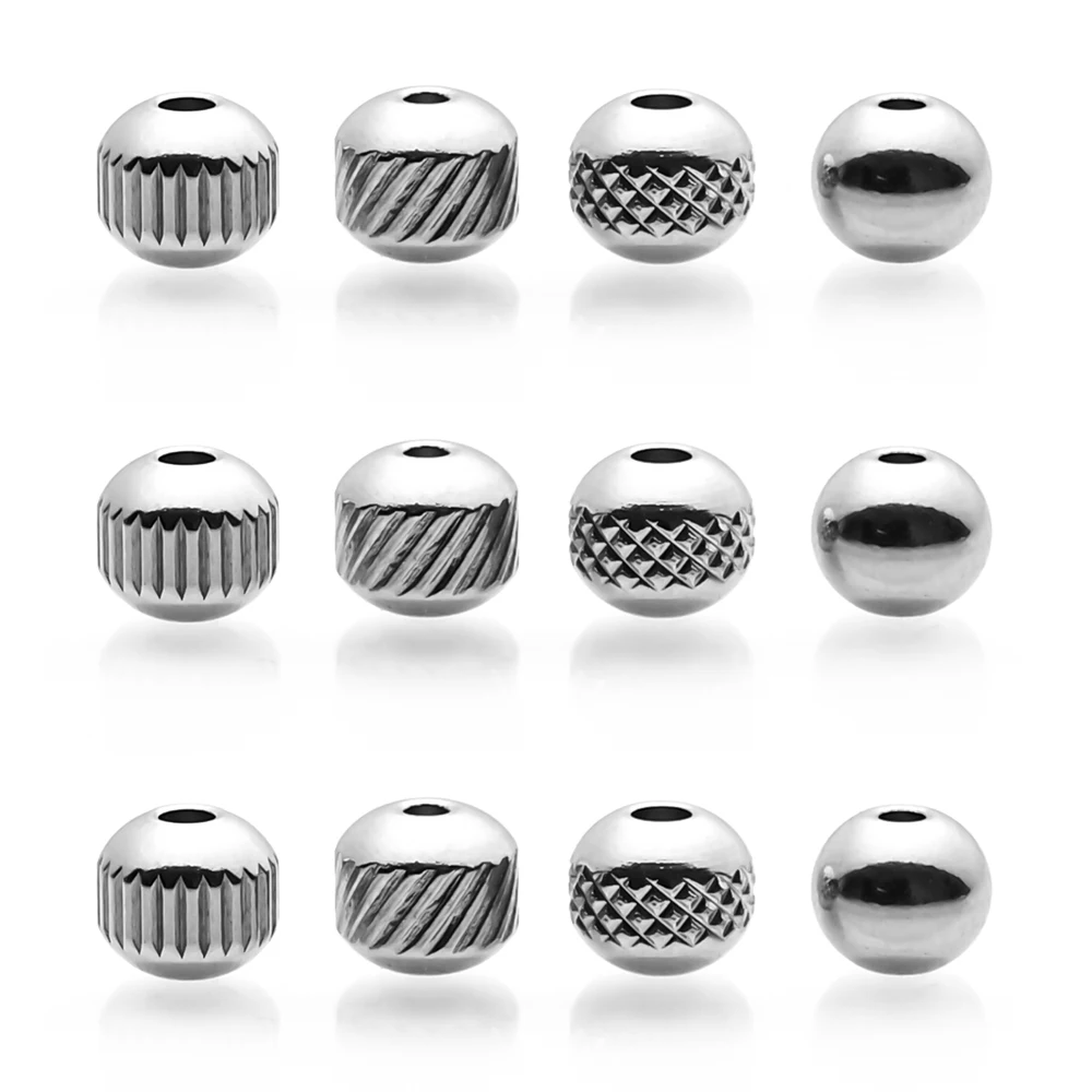 Perles en acier inoxydable en forme de rayures, 30 à 100 pièces, perles rondes espacées, pour la fabrication de bijoux, fournitures et accessoires de bricolage