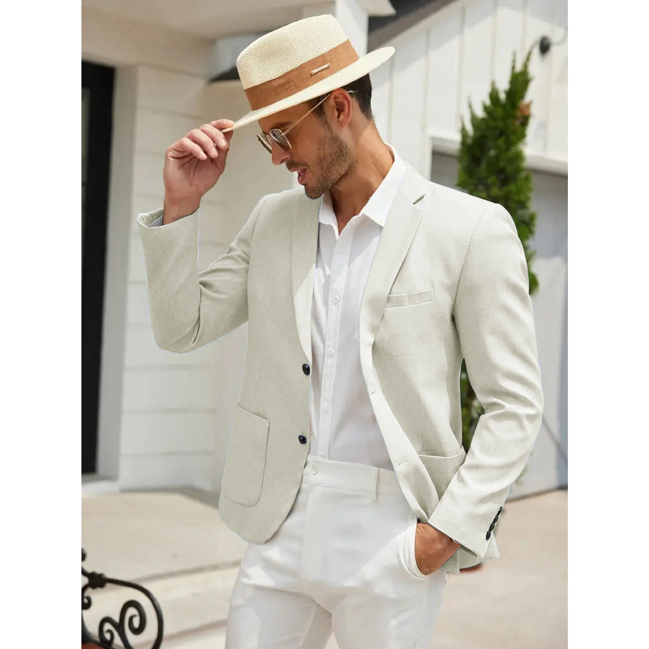 

Men's Spring and Autum Casual Fashion Suit Tops and Jackets Are Suitable for Valentine's Day Gifts, Solid Color Large Flap Pocket Pants Suits, Slim and Comfortable Two-Button Suits for Men