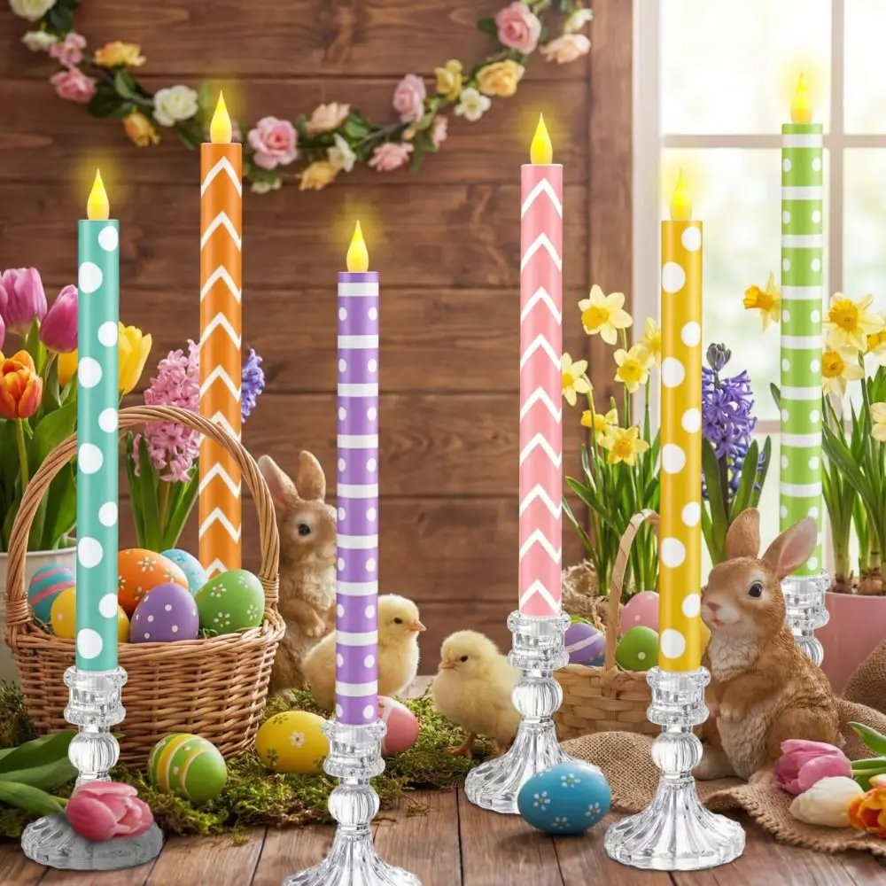 6pcs Macaron Glitter Electronic Candles Realistic Flame Simulation Flame Remote Control Candles Remote Control Macaron Color