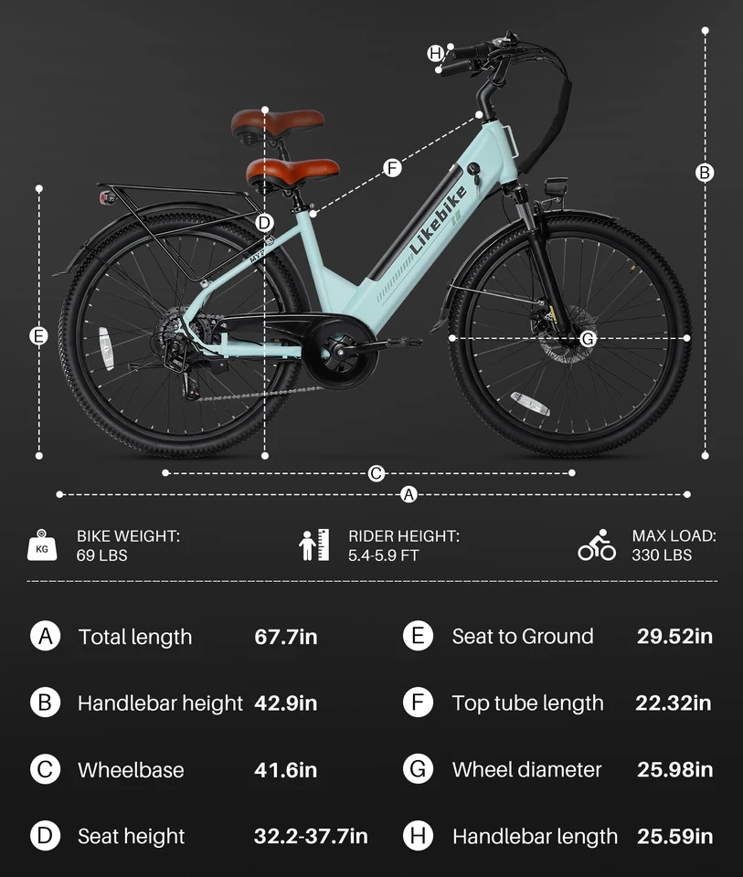 26 Inch Step Thru Ebike 500W High Torque Motor 28MPH 5 PAS Levels Electric Bicycle With Suspension Fork image 8