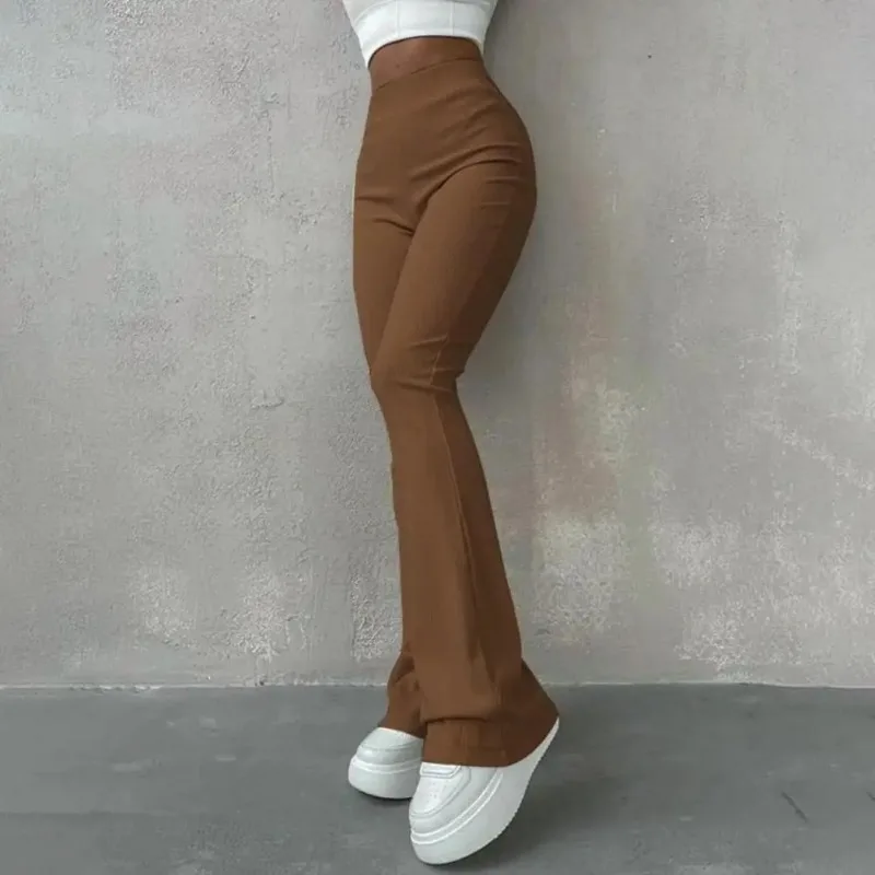 

Women Pants Women Solid Color Pants High Elastic Waist Women's Yoga Pants with Flared Hem Soft Warm Fabric for Fall Winter LL14