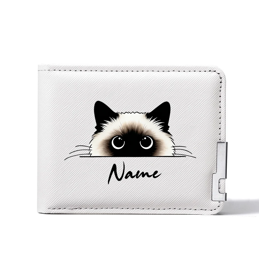Fashionable Short Double-Fold Wallet With Cute Siamese Cat Pattern - Personalized Men's Multi-Functional Wallet