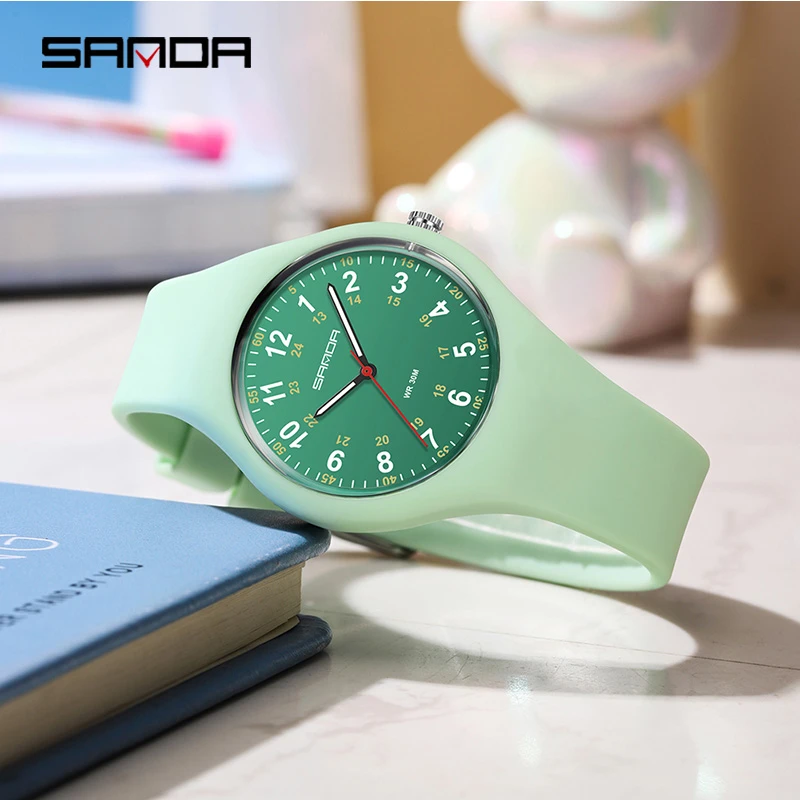 SANDA 3253 Student Quartz Watch Fashion Simple White Green Red Blue Black Silicone Luminous Sport Wristwatch for Gril Clock