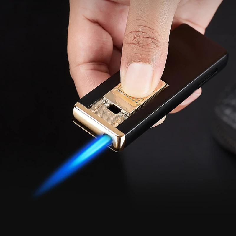 Windproof Straight Lighter Inflatable Creative Personality Exquisite Small Blue Flame Igniter High-end Cigarette Accessories