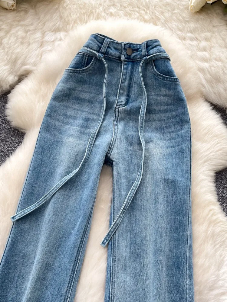 American Style Women Summer Fashion Design Loose Fit High Waist Wide Leg Micro Flared Trousers Causal Lady Vintage Denim Pants