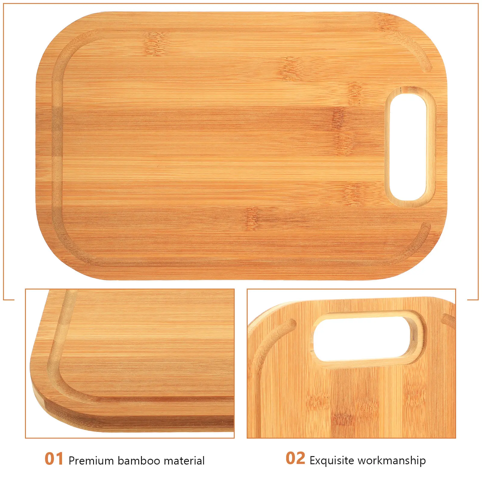 Professional Grade Bamboo Cutting Board Extra Strong Kitchen Chopping Board for Meat Vegetables Fruits Cooking Prep Hanging
