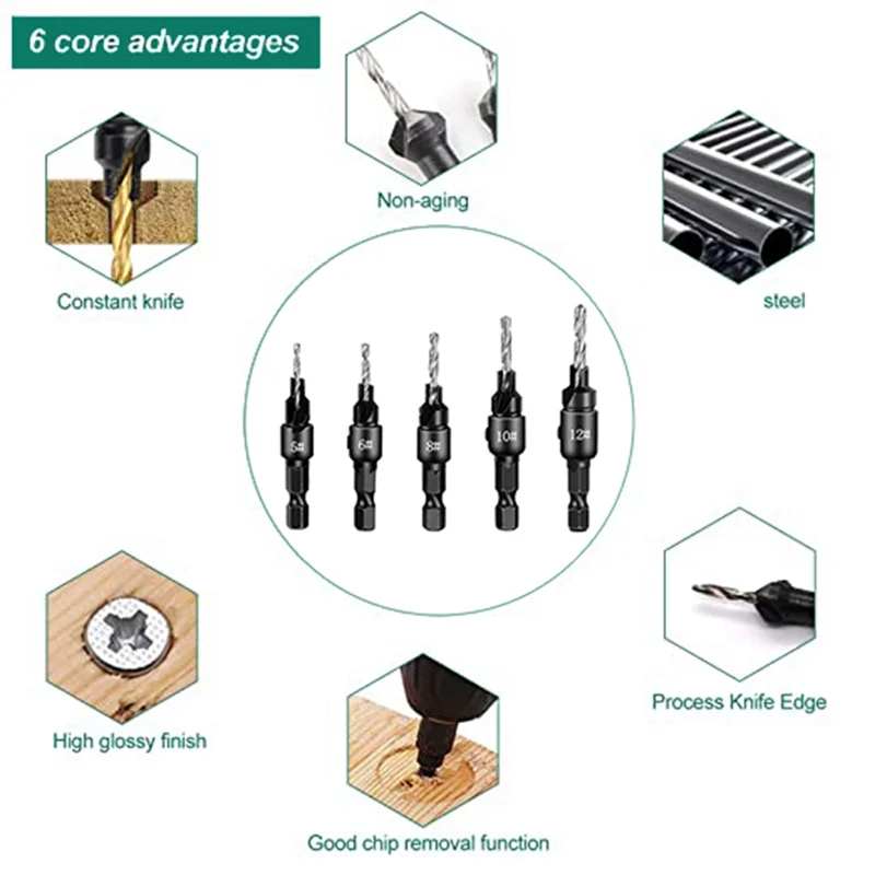 

A76K Countersink Woodworking Set Countersink Bit Set Woodworking Tools For Woodworking, DIY