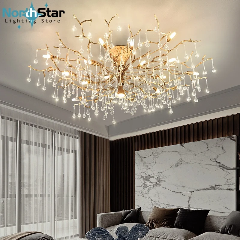 Luxury Modern K9 Crystal Chandelier for Dining Room Living Room Lobby Tree Branch Round Crystal Chandelier for Kitchen Island