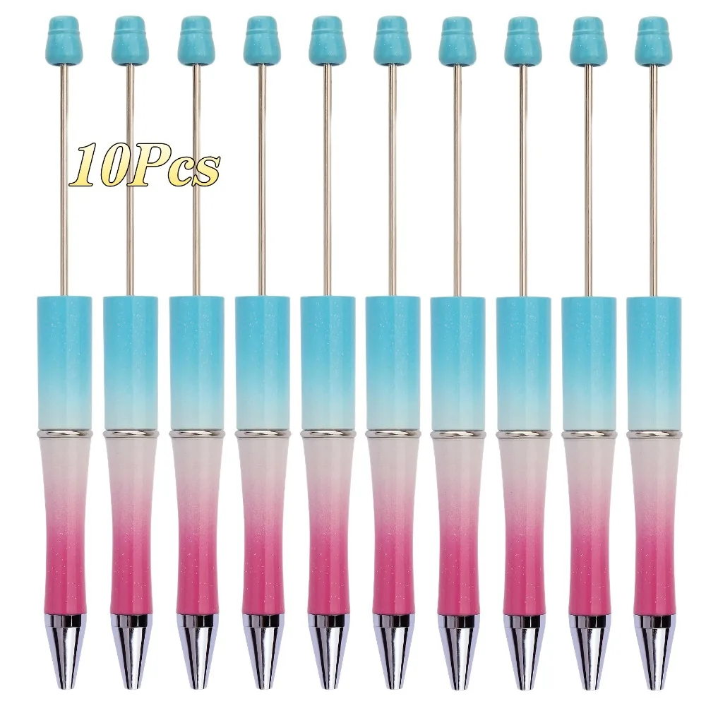 10Pcs Gradient Bead Pen Set, UV Multi Color Ballpoint Pen, Black Ink DIY Craft Pen, School Birthday Valentine Party Gift