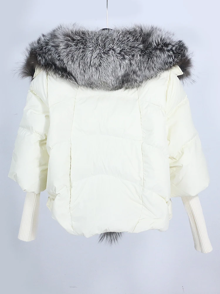 OFTBUY New White Duck Down Jacket Winter Women Warm Loose Coat Natural Real Fox Fur Collar Thick Luxury Outerwear New Fashion