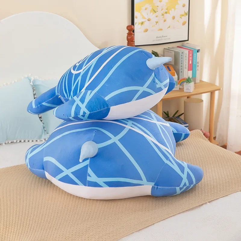 Genshin Impact-Oreillers en peluche baleine douce, jeu populaire, produits périphériques, décoration de la maison Kawaii, cadeaux pour garçons ou enfants