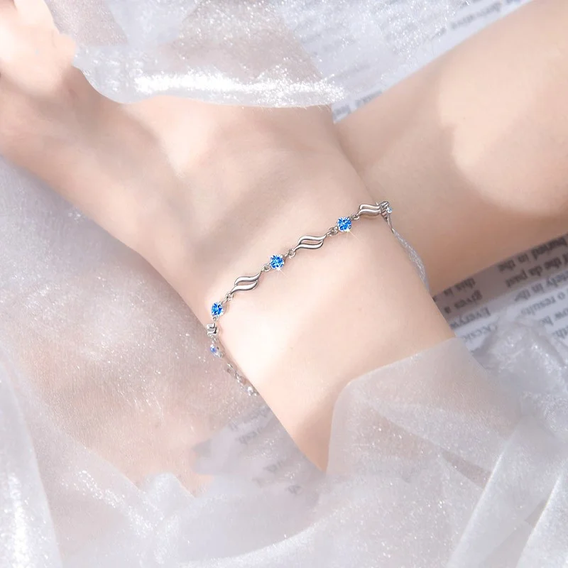 Retro 925 Sterling Silver Blue Crystal Bracelets For Women Korean Designer Hollow Adjustable Bracelets Luxury Party Jewelry Gift