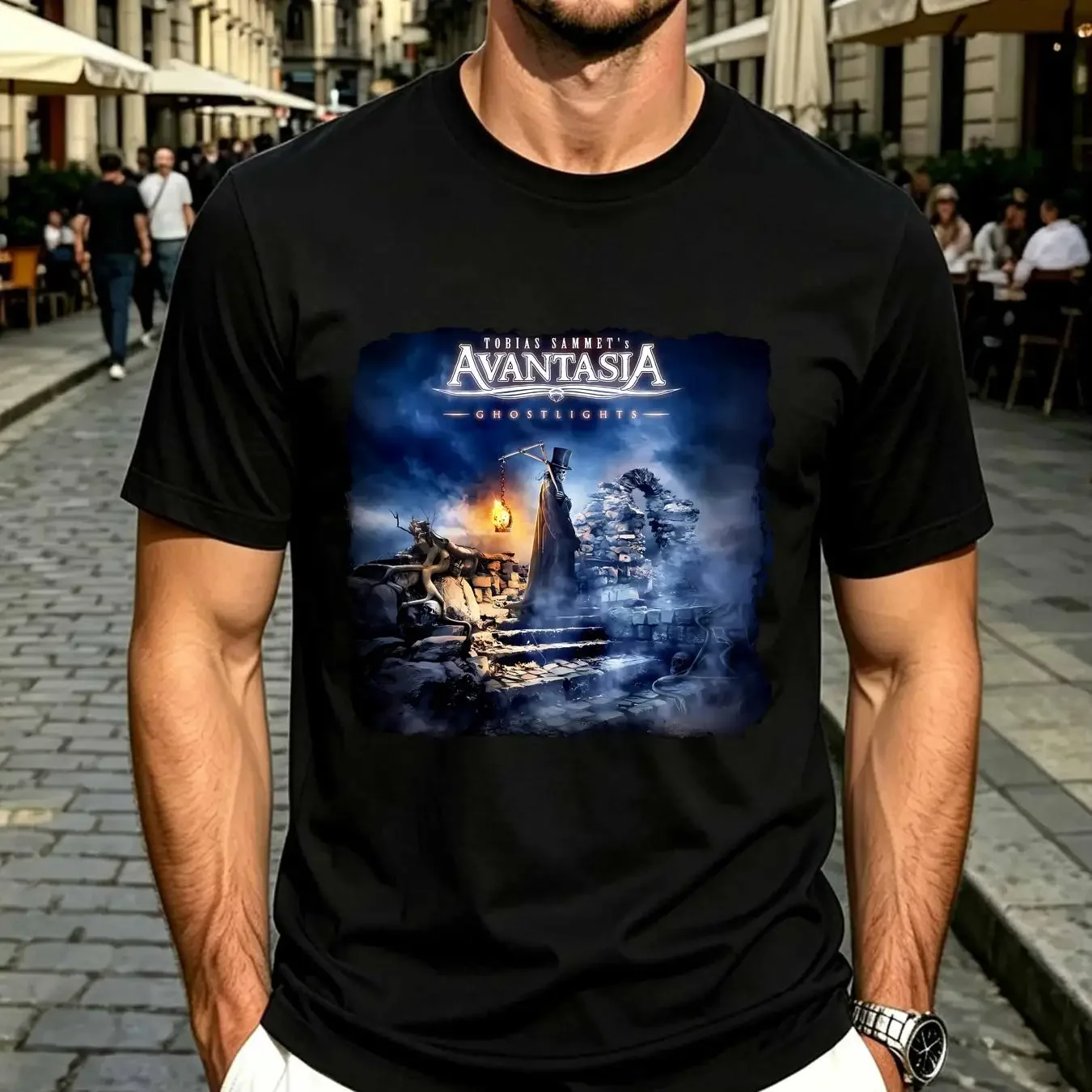 washed T Shirt New Rare Avantasia Band Ghostlights Cotton Black All Size S 5XL HP6 long or short sleeves vintage Washed graphic