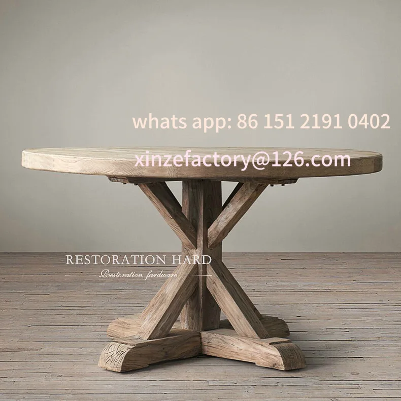 

Customizable distressed wood dining table pastoral vintage furniture homestay wabi-sabi style round table round table and chair