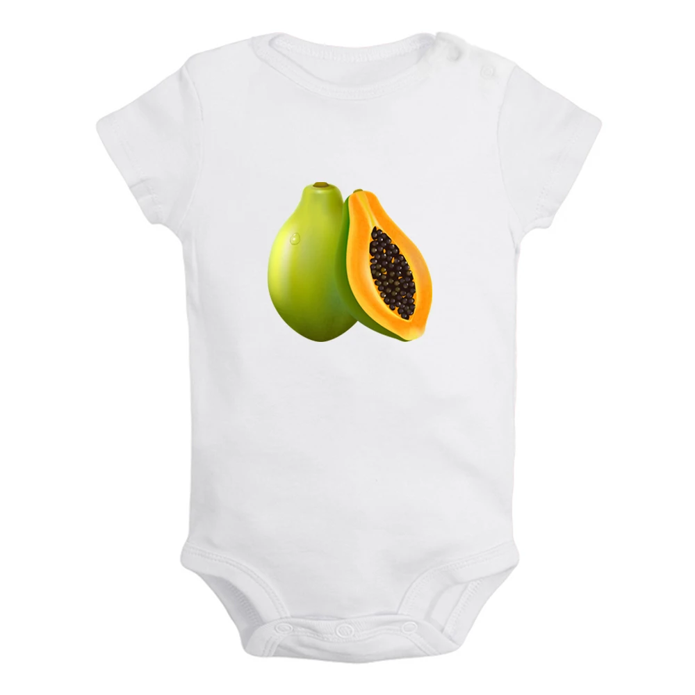 

iDzn New Sweet Fruit Papaya Printed Graphic Cute Baby Rompers Boy Girl Short Sleeves Bodysuit 0-12M Infant Jumpsuit Kids Clothes