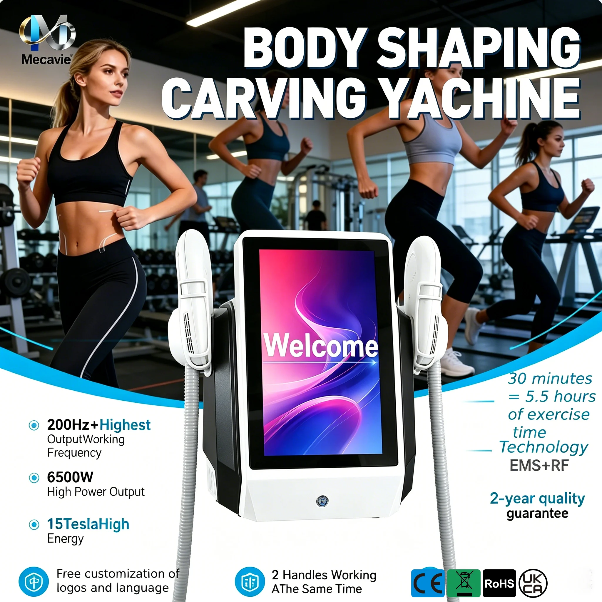 Máquina Profesional de Eliminación de Grasa Corporal por Radiofrecuencia EMS, Estimulador Muscular Eléctrico para Quemar Grasa y Adelgazar, HI-EMT 6500W 2Handle Neo