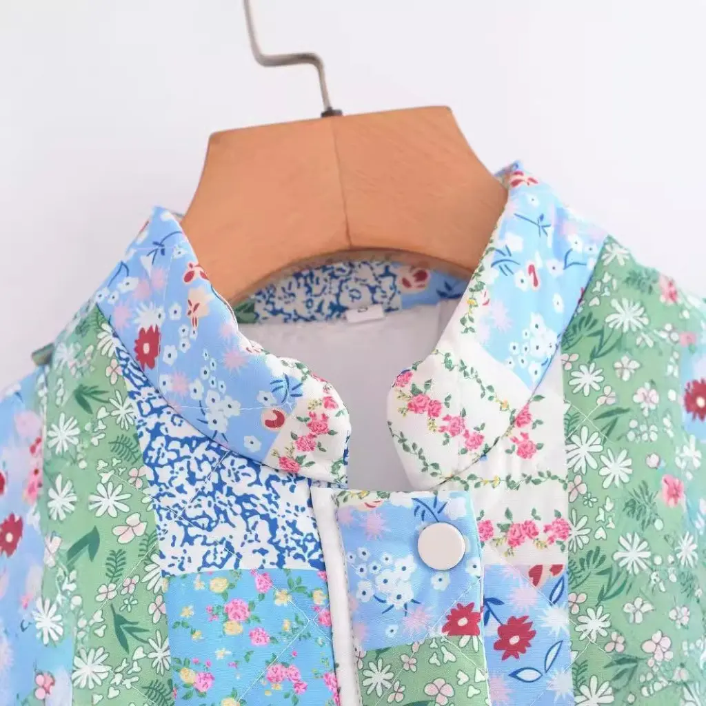 

Women's Loose Collar Long Sleeve Cotton-Padded Jacket Floral Printed Autumn Winter New Fashion Outerwear