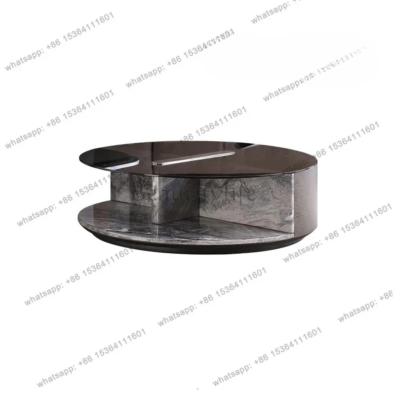 

Round marble Venice brown coffee table with drawers Home living room Designer coffee table can be customized