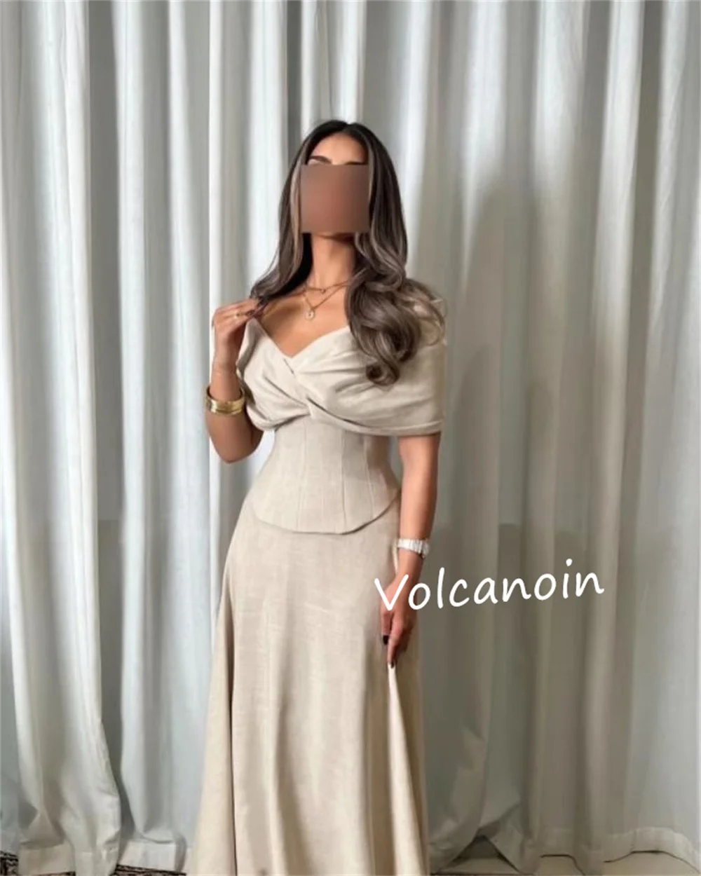 Customized Jersey Criss-Cross Pleat A-line Off-the-shoulder Long Dresses Bespoke Occasion Party Simple Modern Style