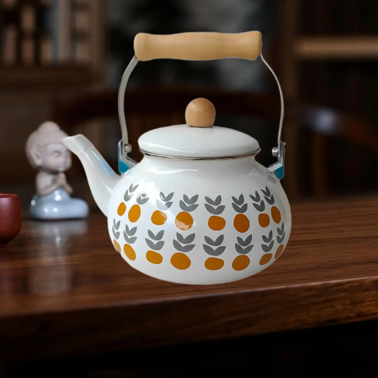 Enamel Tea Kettle Floral Enamel Pot 2.5L Sturdy with Stylish Handle Water Kettle