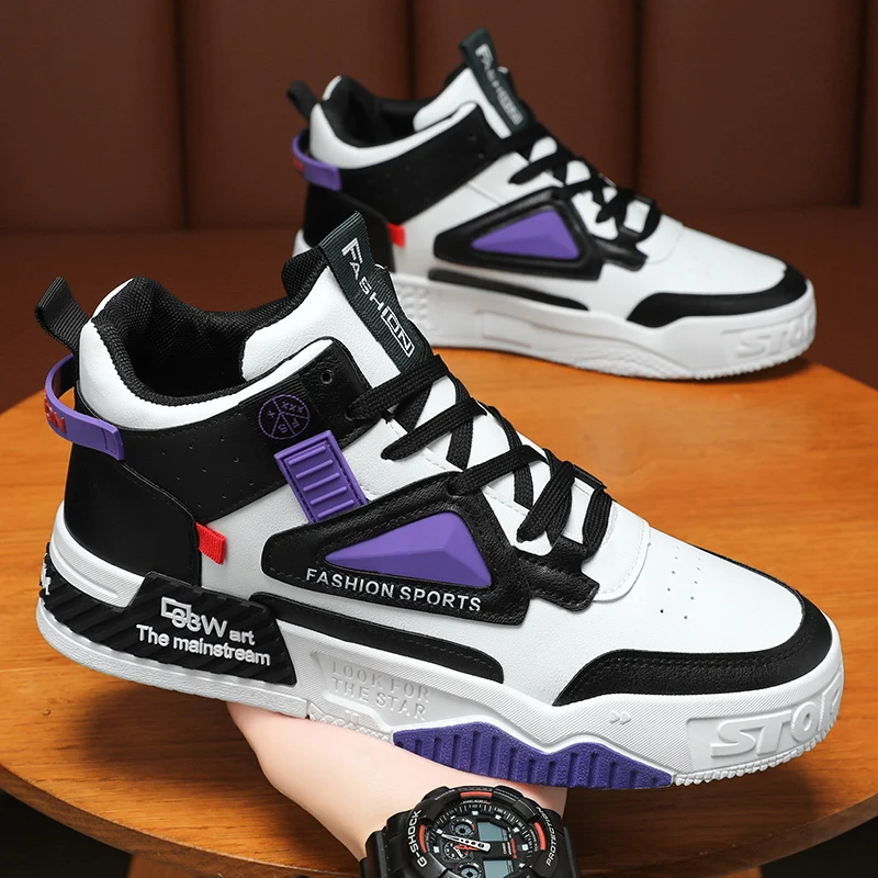 2025 New Men's High-top Sneakers Trendy Solid Color Lace-up Vulcanized Shoes Mens Lightweight Platform Shoes Designer Men Shoes