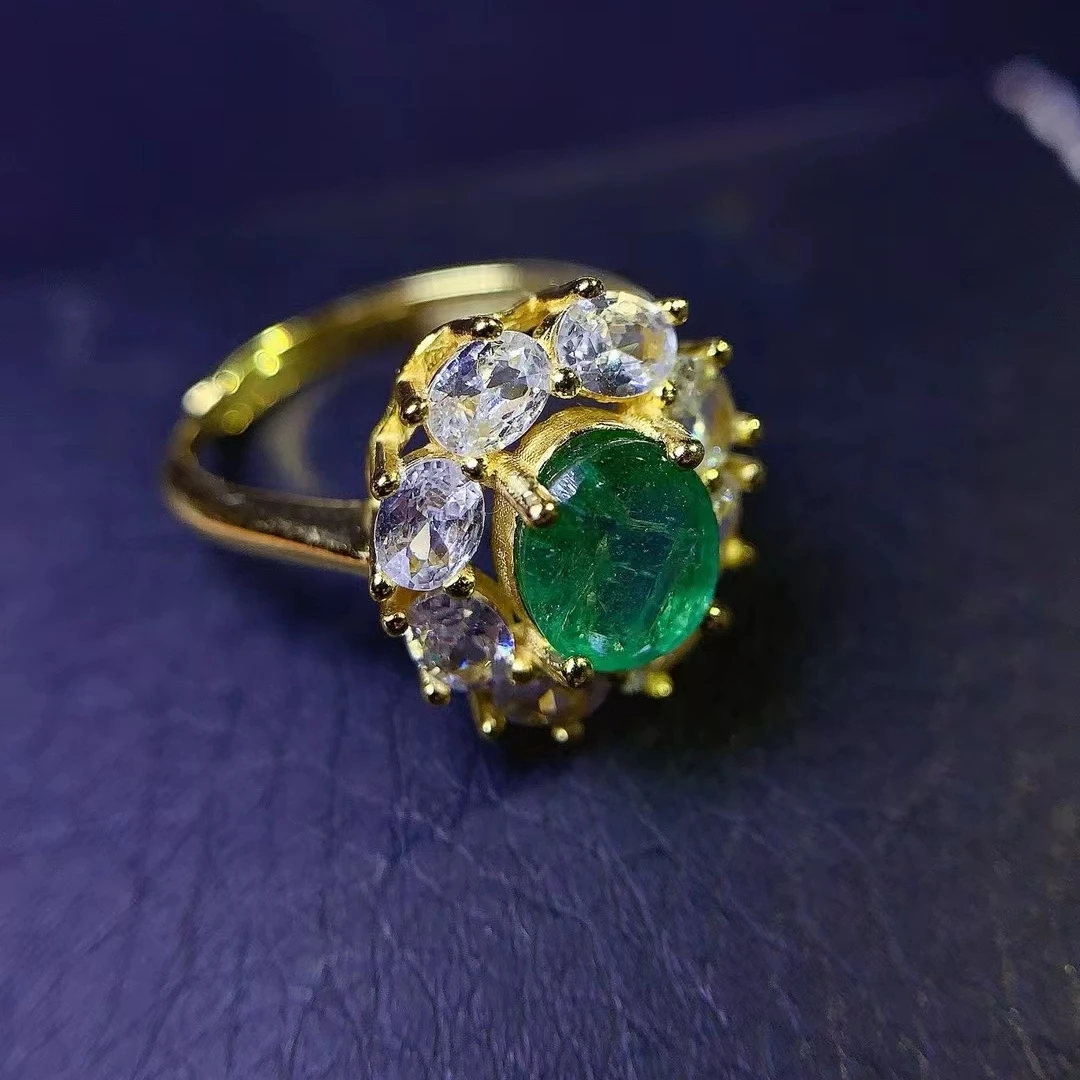 KJJEAXCMY Natural Colombian Emerald Ring for Women S925 Silver Electroplating High Clarity Inlaid Jewelry Fine Support Testing