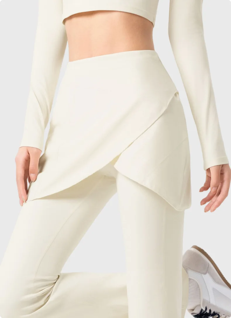 Yoga-Hosen für Frauen mit hoher Taille, Anti-Exposure, zweiteiliger Optik, hüftformende Trainingshose für Bauchstraffung, weit geschnittene Leggings – Detail 4