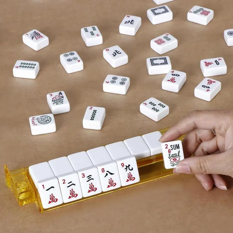 Mahjong Tile Set Small Mahjong Set With Carrying Bag Beautiful Portable Mah Jongg Play With Rulers Dices Playing Learning Tool