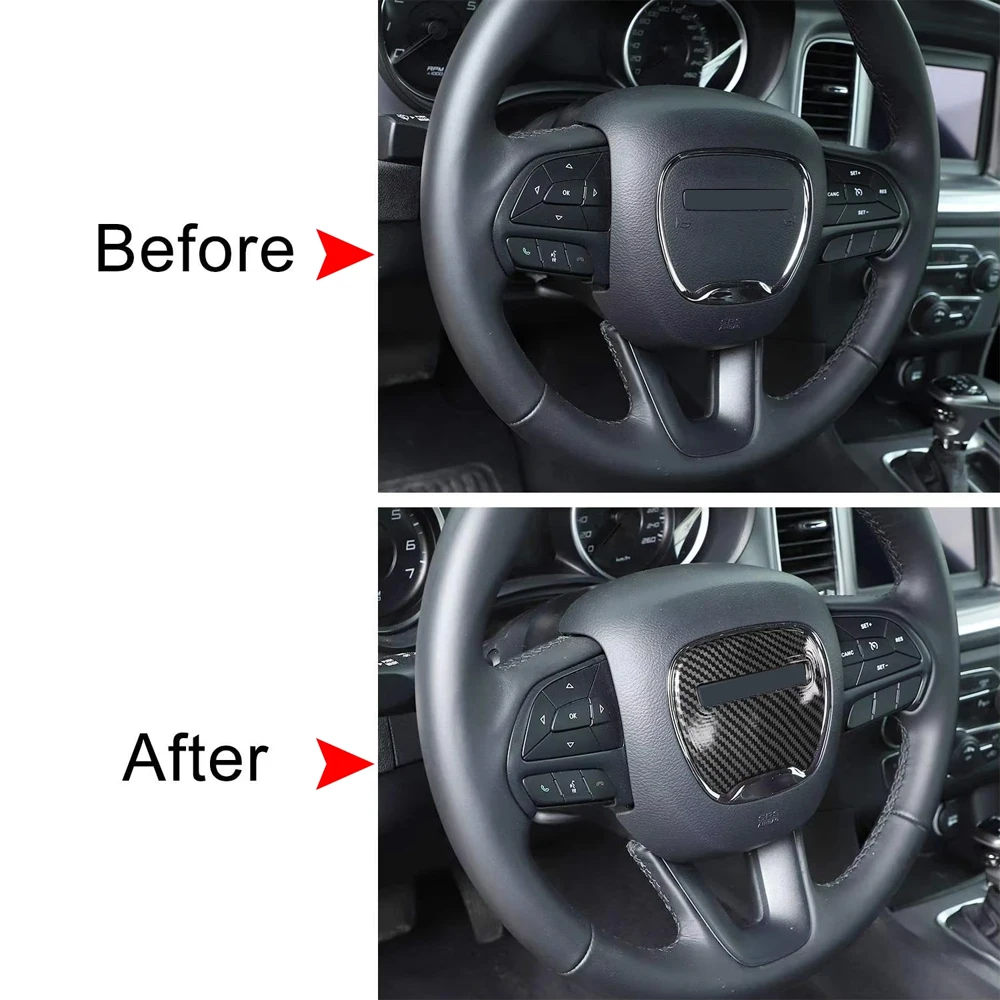 Lenkrad Dekoration Abdeckung Trim für Dodge Challenger Dodge Charger 2015-2023 Carbon Fiber Innen Auto Aufkleber Zubehör