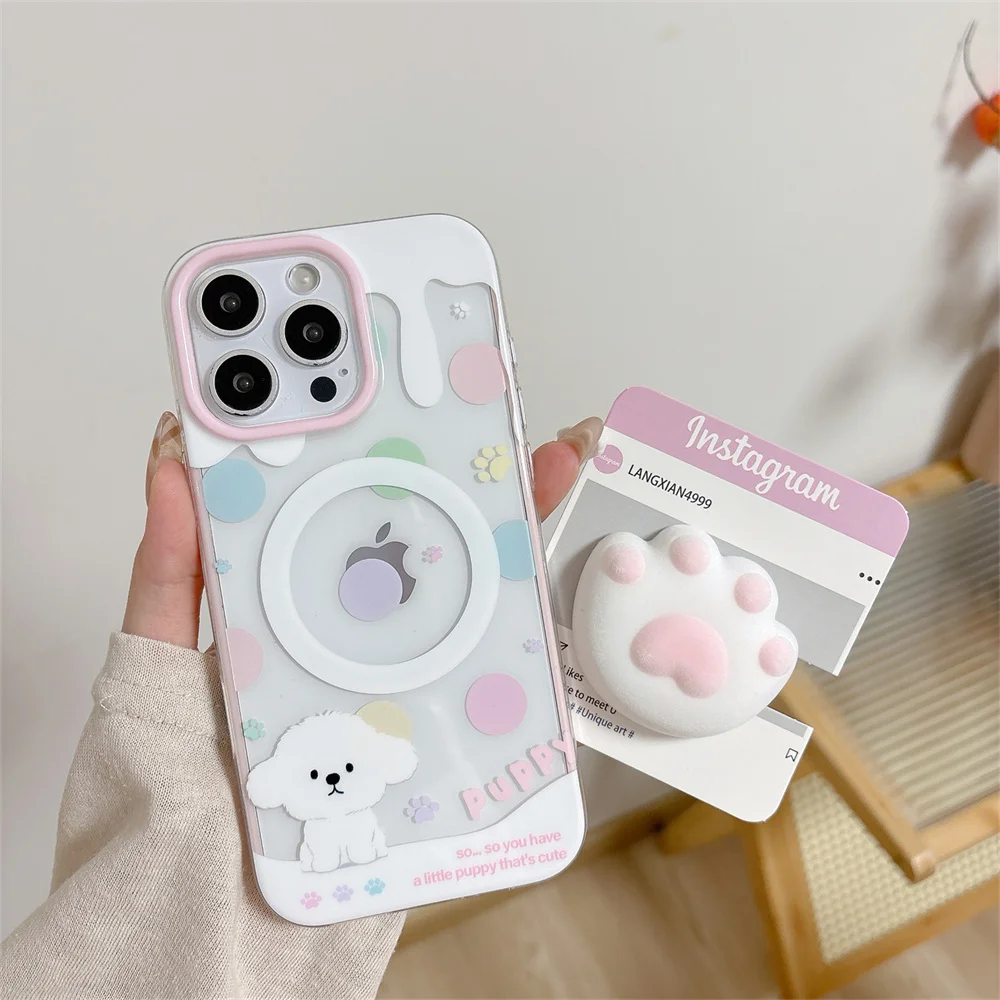 Supporto per cani carino Supporto magnetico personalizzato adatto per Apple iPhone 16 ProMax iPhone 15/14/13 Custodia morbida