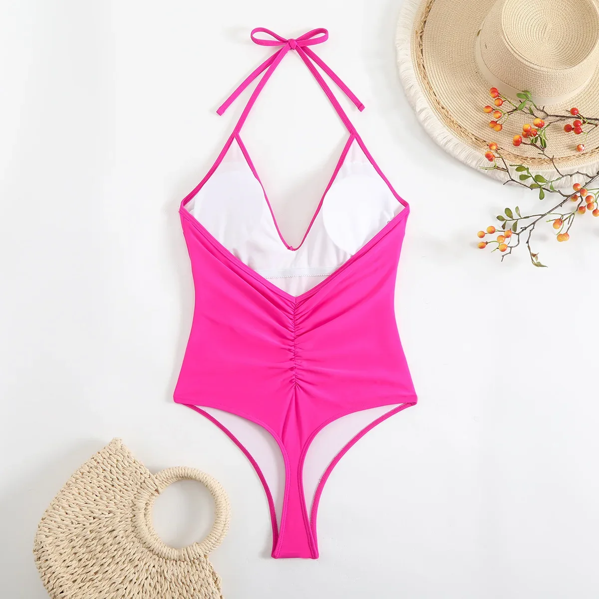 New Sexy V-Neck One Piece Swimsuit Backless Swimming Suit For Women Swimwear High Cut Out Monokini Thong Bathing Suits Bodysuit