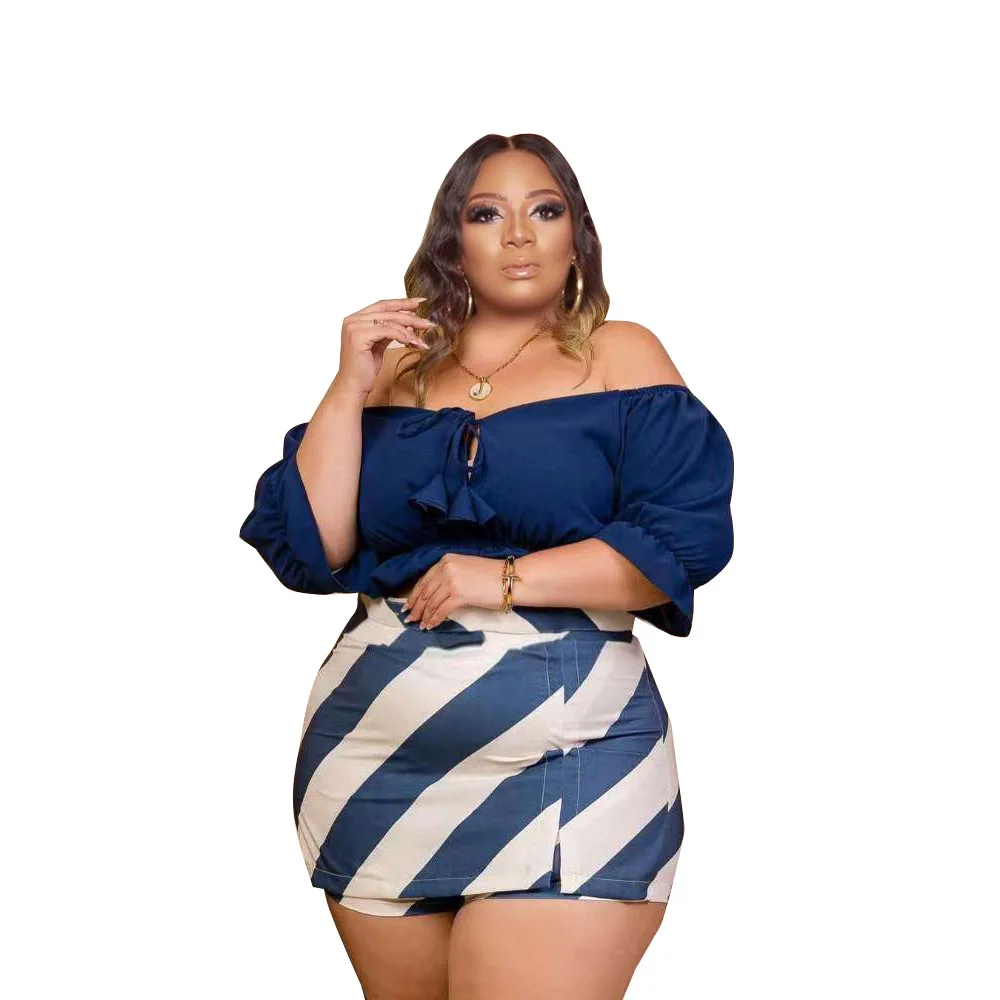 Wmstar Plus Size Women Clothing Mini Skirt Sets Summer Solid Top Print Sweet Matching Two Piece Outfits Wholesale Dropshipping