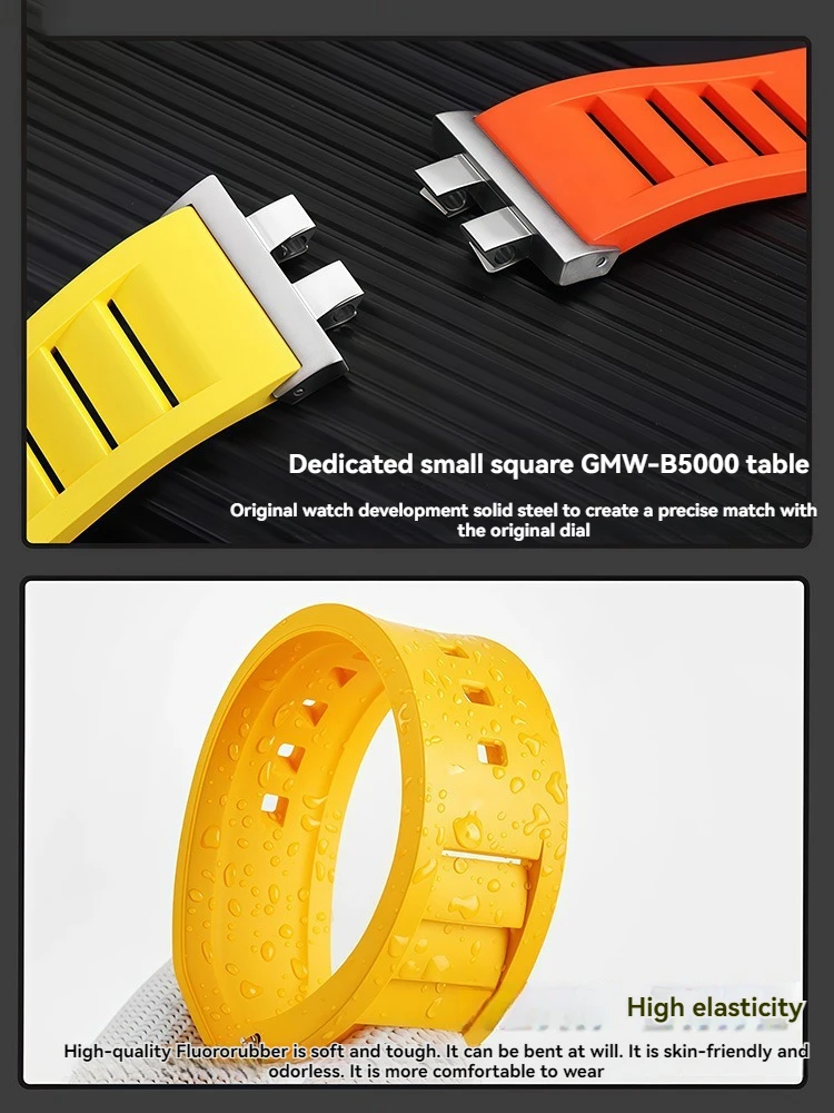 تعديل الفلور المطاط حزام الساعات ل كاسيو GMW-B5000 Gmw b5000 GM-B2100 سلسلة الرجال الرياضة حزام مقاوم للماء واجهة معدنية