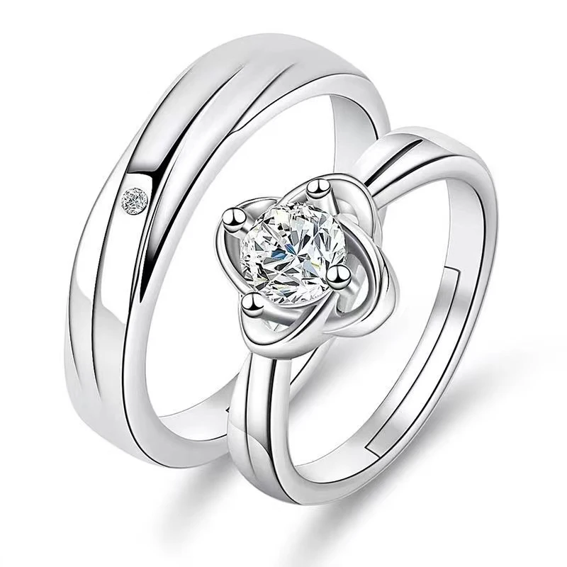 2Pcs/sets Zircon Heart Matching Couple Rings Forever Endless Love Wedding Adjustable Ring for Women Men Charm Valentine\'s Day