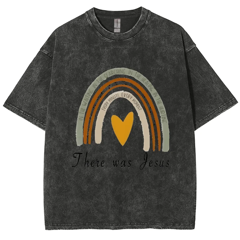 

Rainbow Heart Print Washed Denim Women T-Shirt Loose Comfortable Plus Size Unisex Short Sleeve Fashion Vintage High Street Top