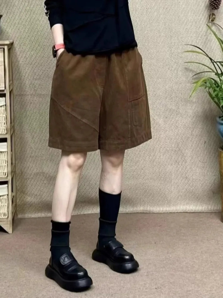 Easy Match Women's Shorts for Summer Korea Fashion Elastic Waist Solid Color Simple Basic Confortable Half Length Short Pants