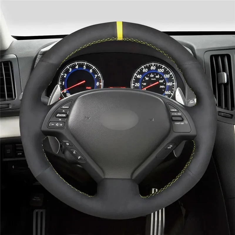 

Alcantara Steering Wheel Cover Real Leather Yellow Thread Yellow Stripe Car Accessoires for Nissan SKYLINE EX35 EX37 Q60 QX50