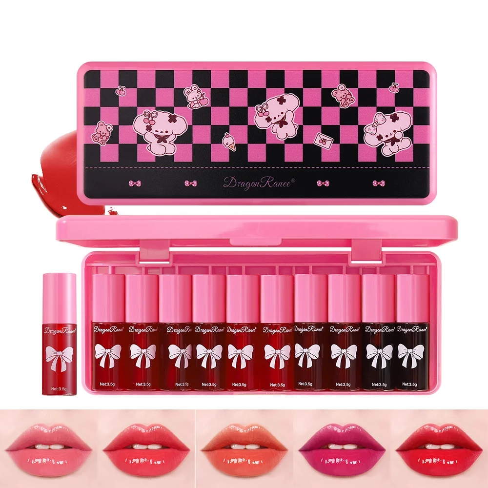 10 Lipgloss-Lippenstifte, leicht aufzutragen, für Anfänger, unverzichtbares Make-up, Geschenkset für die Feiertage, Lippenstift-Set-Box – Detail 1