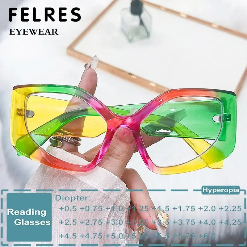 

New Personality Colorful Irregular Cat Eyes Reading Glasses Women Men Fashion Big Frame Optics Eyewear Anti Blue Light Glasses