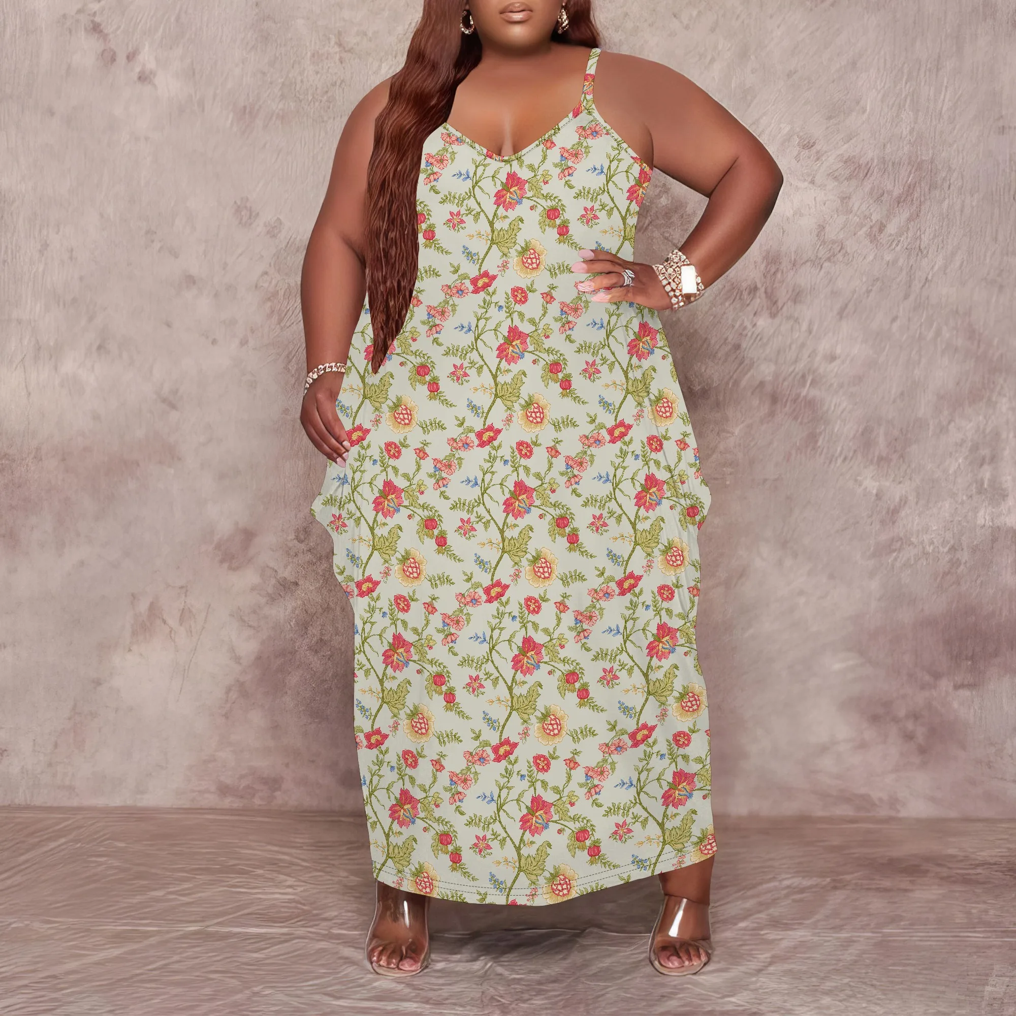 Robe longue grande taille pour femmes, imprimé Floral, bretelles amples, avec poche, respirante, Y2K XL-6XL