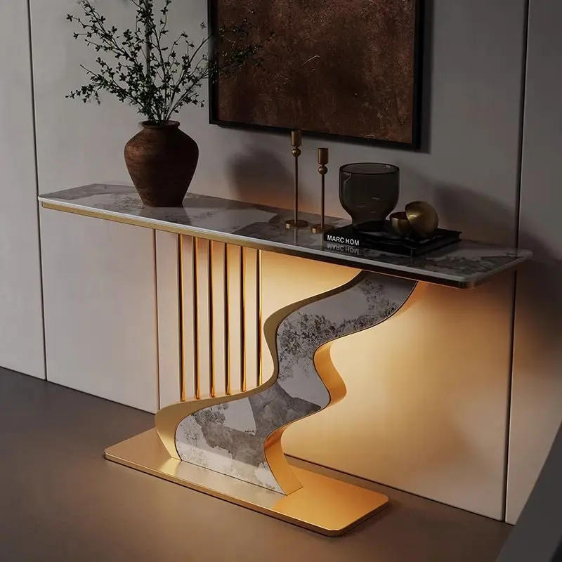 

Light luxury rock slab entrance table Italian minimalist design style entrance table Hotel villa foyer corridor creative end vie