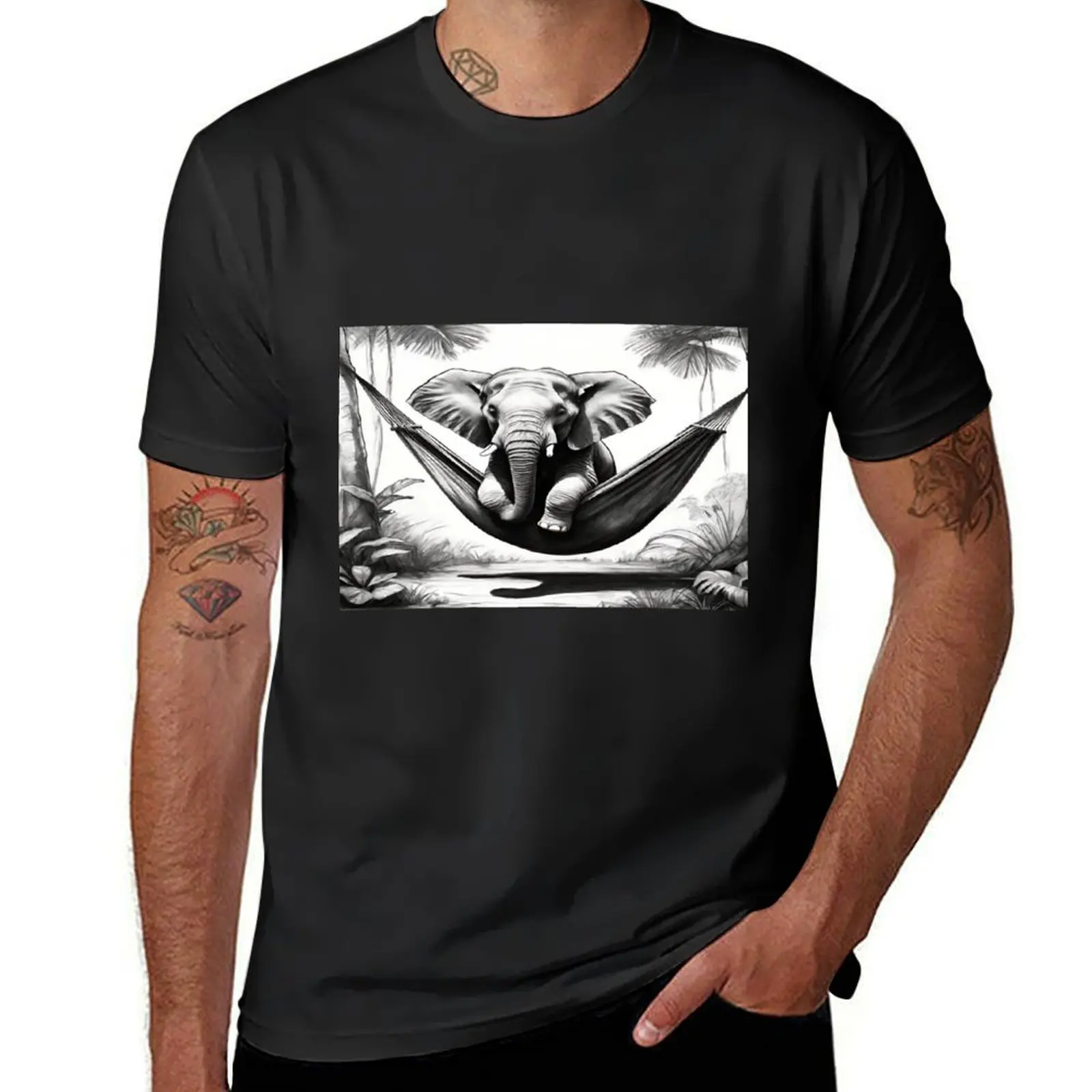 

Elephant In Hammock 003 T-Shirt tees boys whites Aesthetic clothing plus sizes t shirts for men